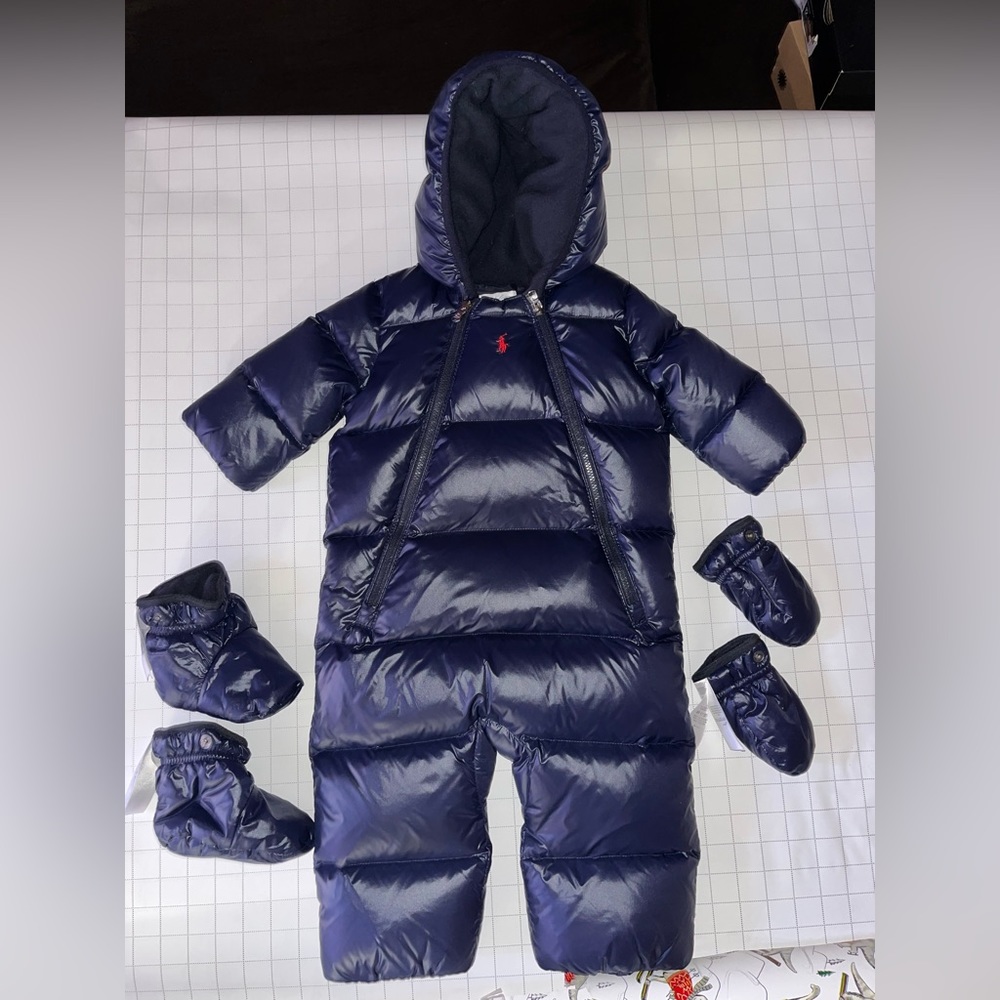 GENTLY USED Ralph Lauren baby down snow suit size 9 months.